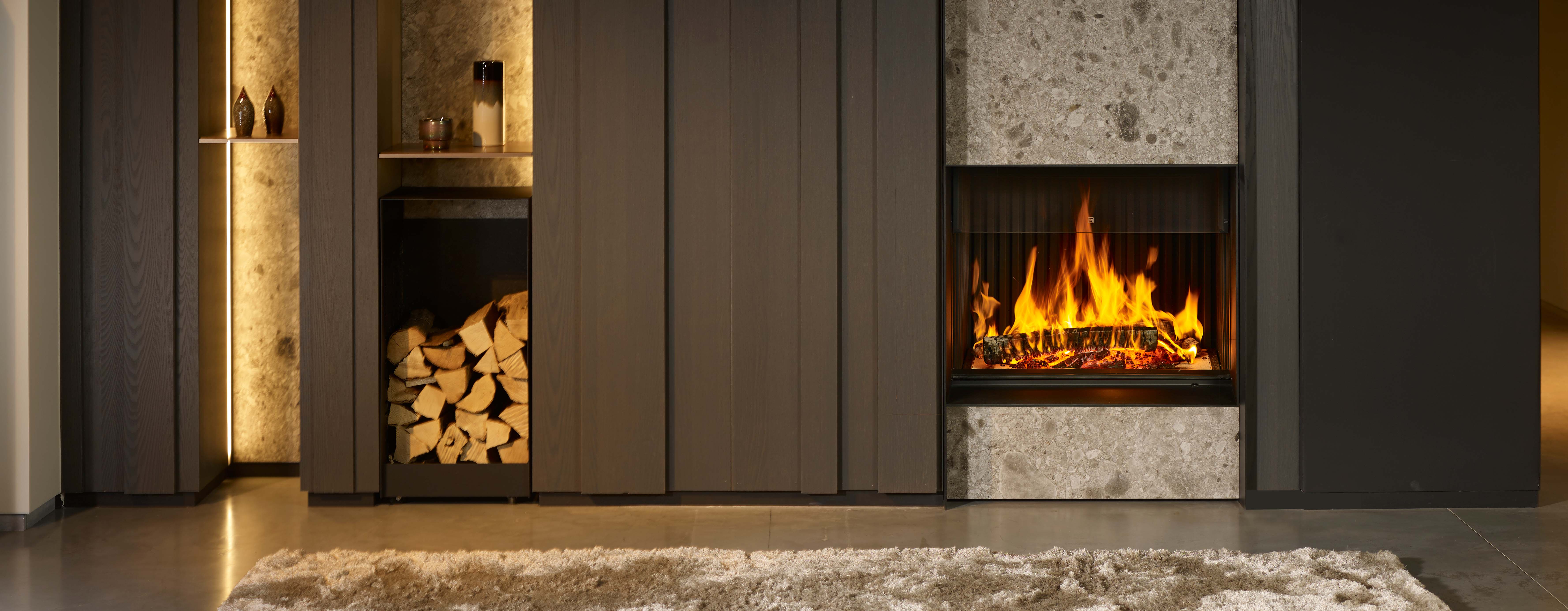 Photo of a wood  built-in fireplace