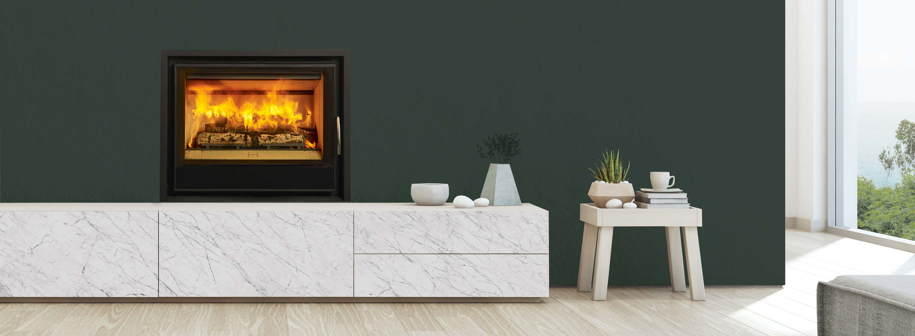 Photo of a wood  built-in fireplace